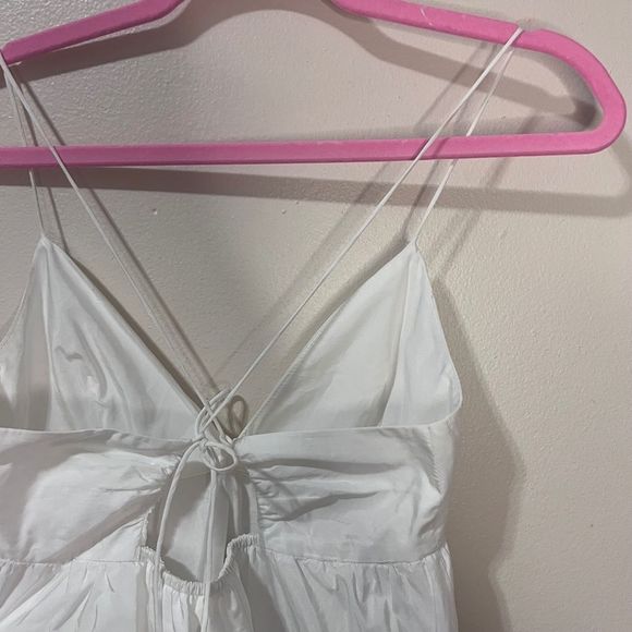 ZARA White White Pleated Babydoll Mini Dress Size M - Picture 8 of 9